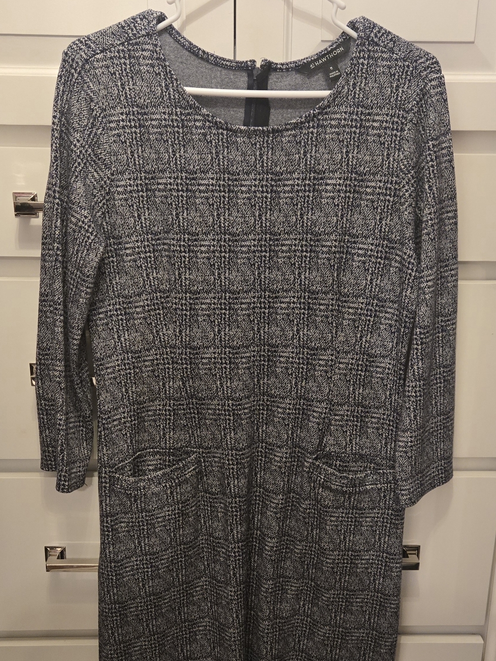 41 Hawthorn Navy and White Plaid Long-Sleeve Ponte Dress